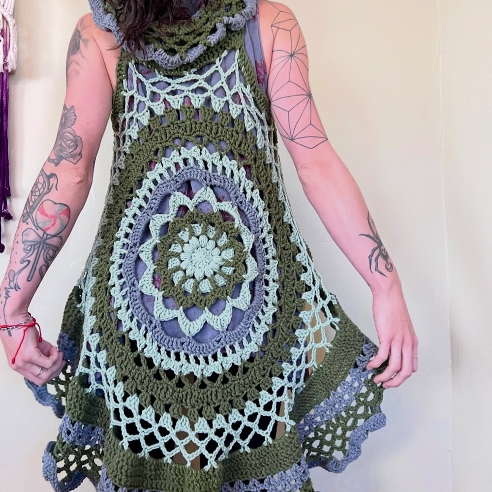 Handmade Crochet Vest in Green and Blue
